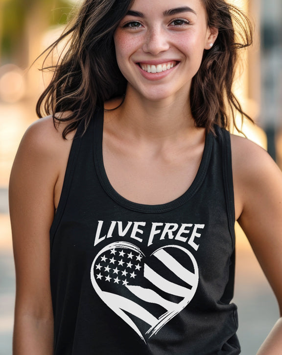 Live Free Heart Flag Tank Top